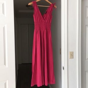 Pink v neck maxi flowy dress